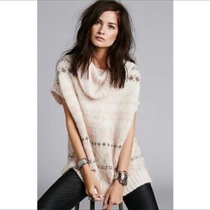 New Free People Snow Bunny Fair Isle Sweater Cowl Short Sleeve Size Small